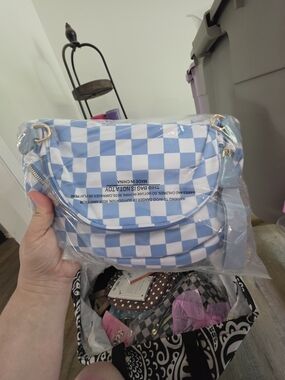 Blue Checkered Crossbody Bag - Casual Women’s Handbag